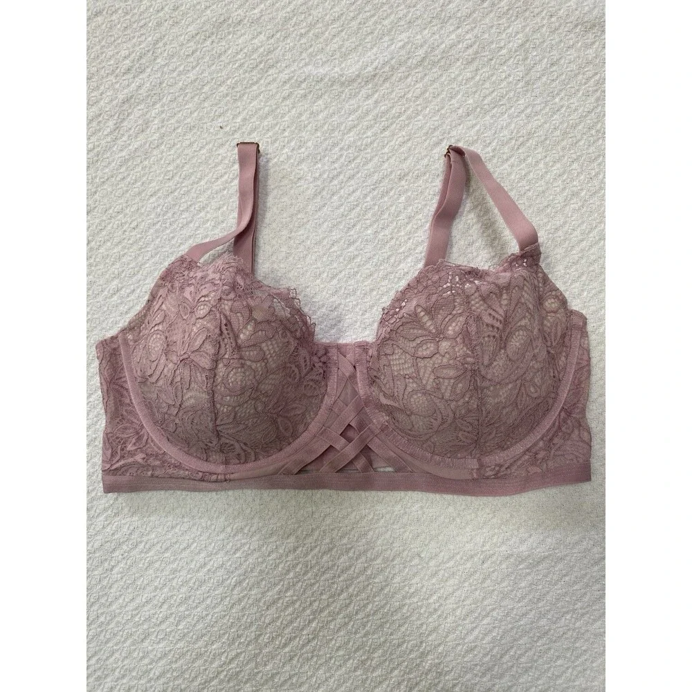 Adore Me 38DDD Bra Mauve Pink Lace Molded Cup Underwire Lattice Lingerie